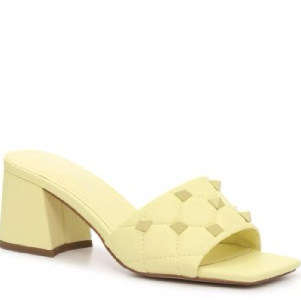 Marc Fisher Yellow Quilted Block Heel Slide Sandals - Women's